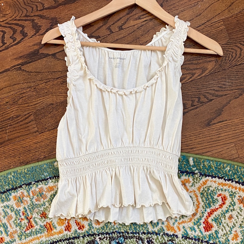 Cream Ruffled Women's ruched tank